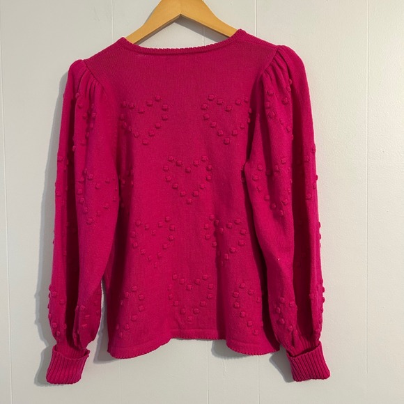 Lilly Pulitzer Pink Heart Pom Pom Sweater Puff Sleeve Knit Size M - Picture 7 of 9
